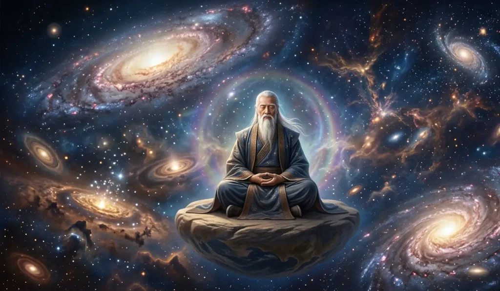Cultivator meditating across countless cosmic ages.