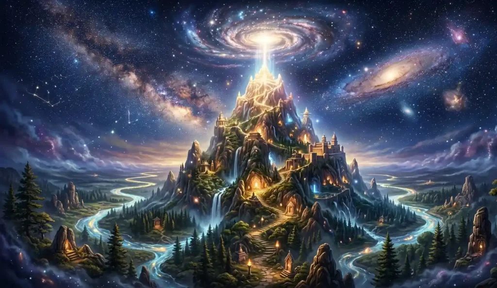Cosmic mountain positioned at the center of the universe.