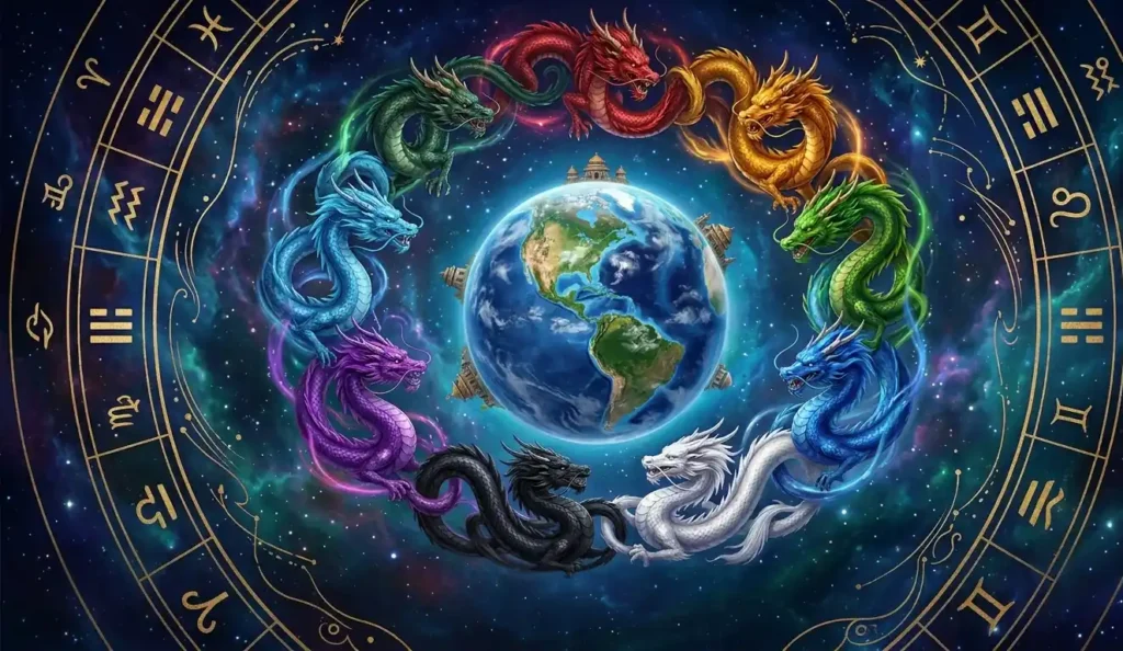 Nine dragon colors arranged into a unified system.