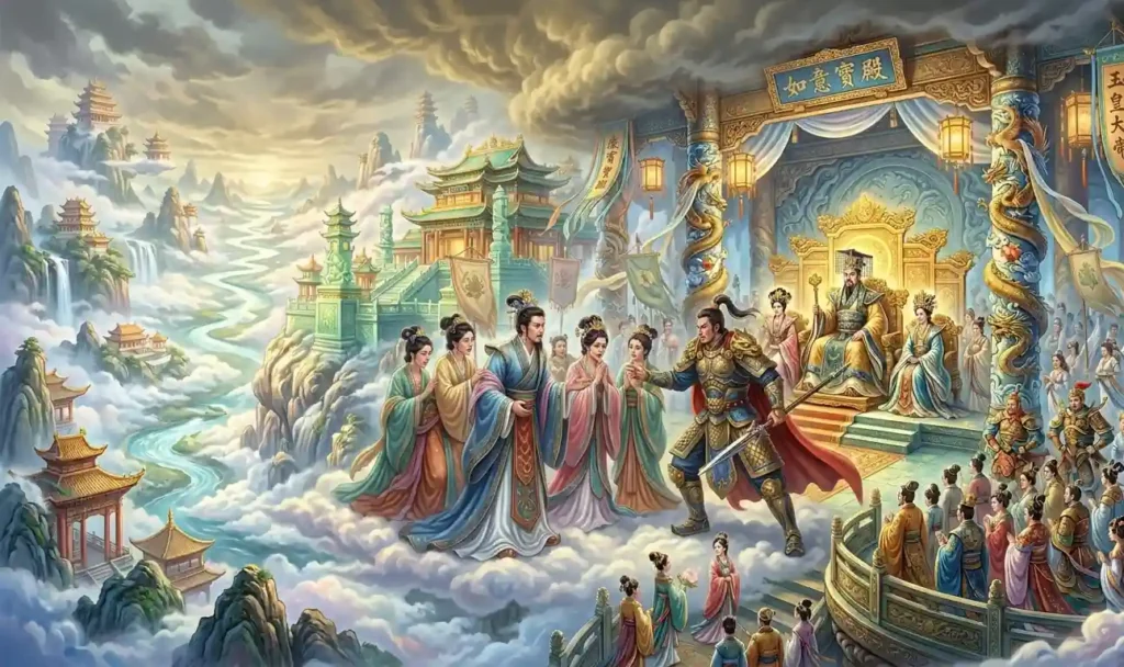 Divine family members gathered inside the Heavenly Court.