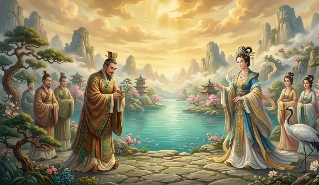King Mu of Zhou meeting Xiwangmu at Yao Chi.