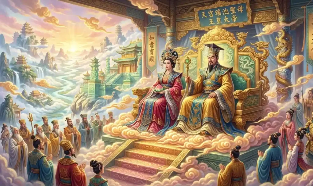 The Heavenly Queen seated beside the Jade Emperor.