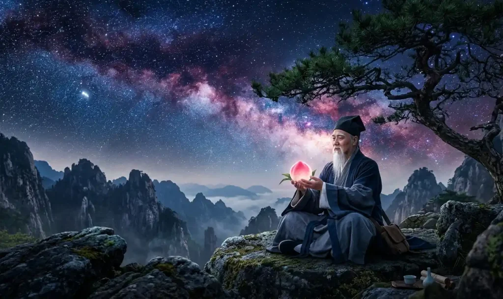 Daoist sage reflecting on the meaning of immortality.