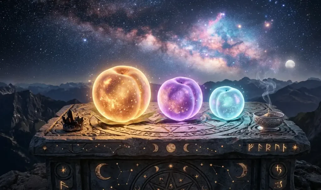 Three grades of immortal peaches displayed together.