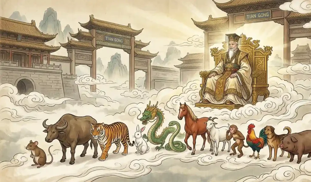 Twelve Chinese zodiac animals arranged in their final order.