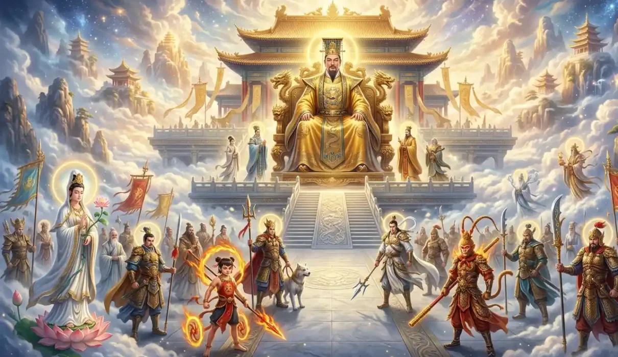 Was the Jade Emperor Weak - Jade Emperor ruling Heaven from his throne while gods gather below.