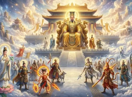 Was the Jade Emperor Weak - Jade Emperor ruling Heaven from his throne while gods gather below.