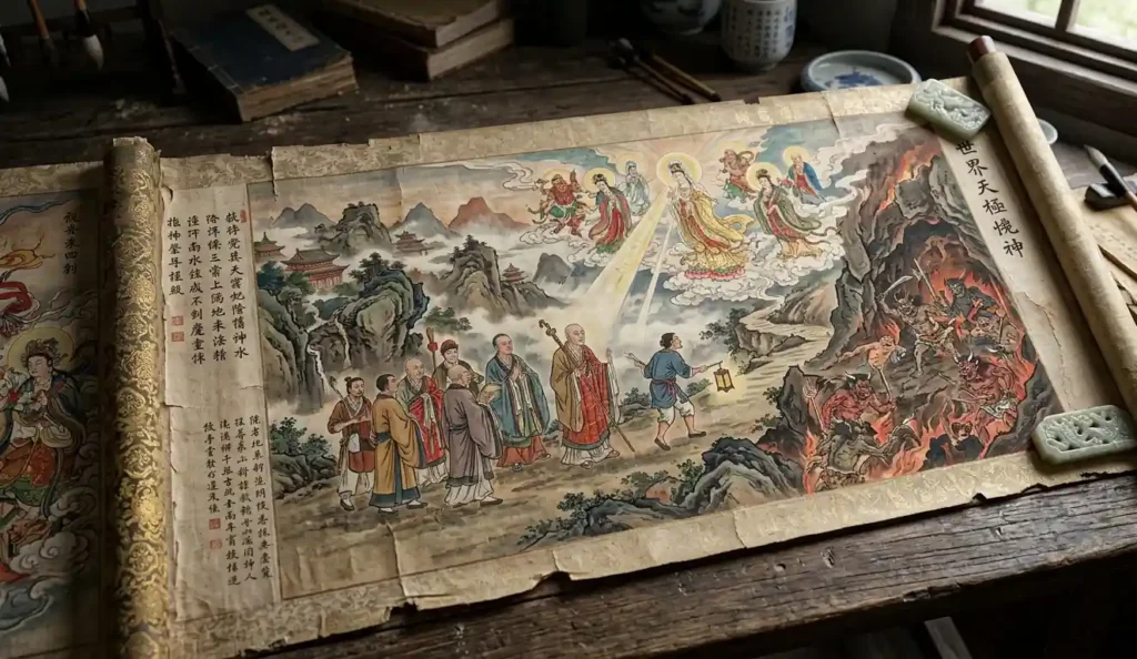 Ancient text depicting scenes from Journey to the West.