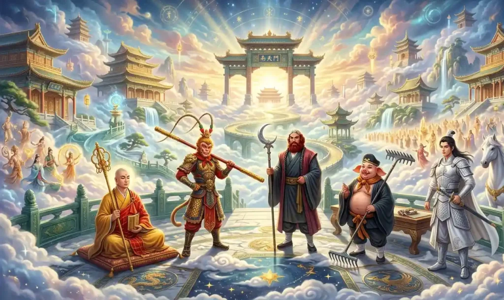 Characters from Journey to the West linked to heavenly themes.