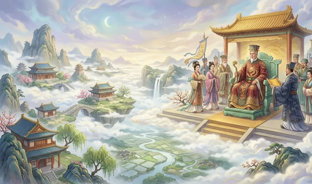 Jade Emperor governing the Heavenly Court and cosmic administration.