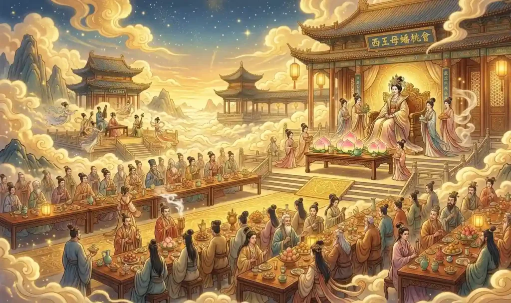 Xiwangmu welcoming guests to a heavenly feast.