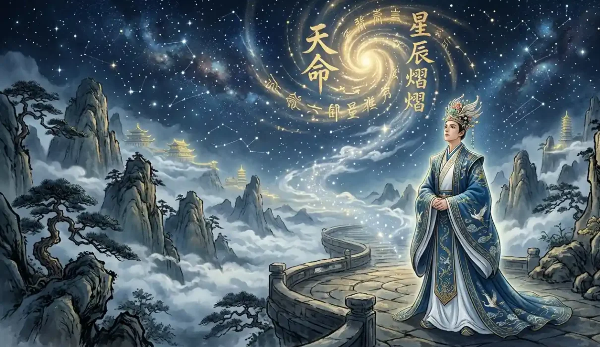 Jade Emperor Origin - Young future Jade Emperor standing beneath a starry sky.