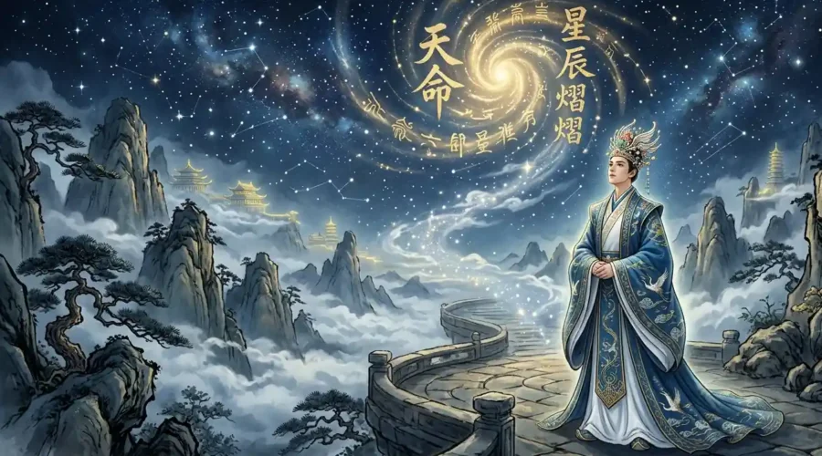 Jade Emperor Origin - Young future Jade Emperor standing beneath a starry sky.