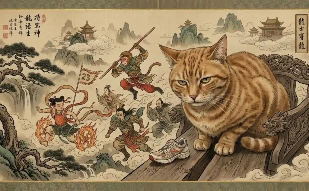 Cat arriving too late to join the zodiac animals.