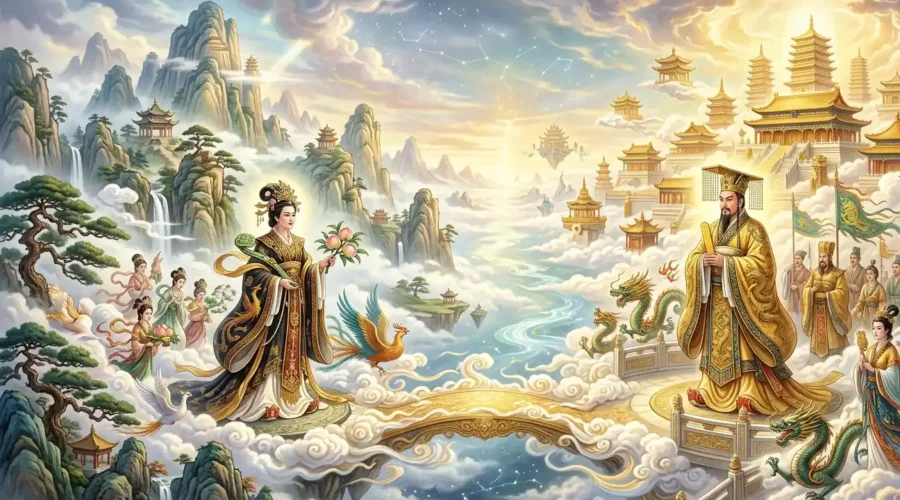 Xiwangmu vs Jade Emperor - Xiwangmu and the Jade Emperor compared across the celestial realm.