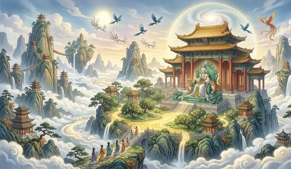 Xiwangmu's celestial palace on Kunlun Mountain.