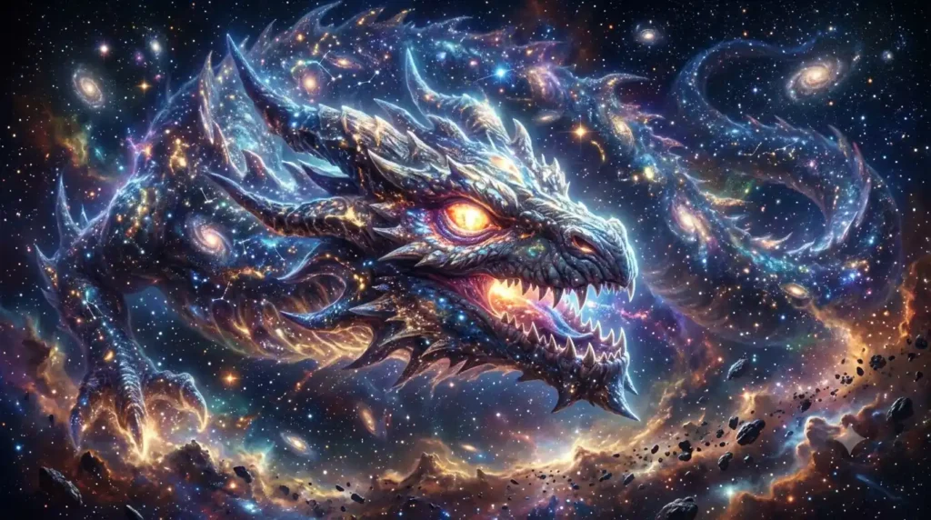 Zhulong - torch dragon illuminating darkness with glowing body.