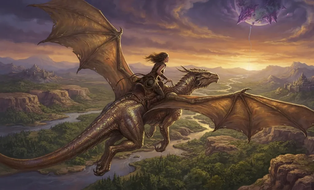 Dragonrider flying above the world of Pern.