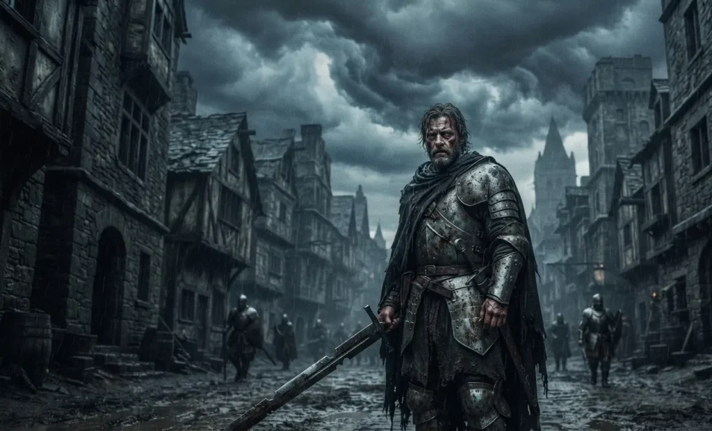 Warrior in a bleak medieval kingdom.