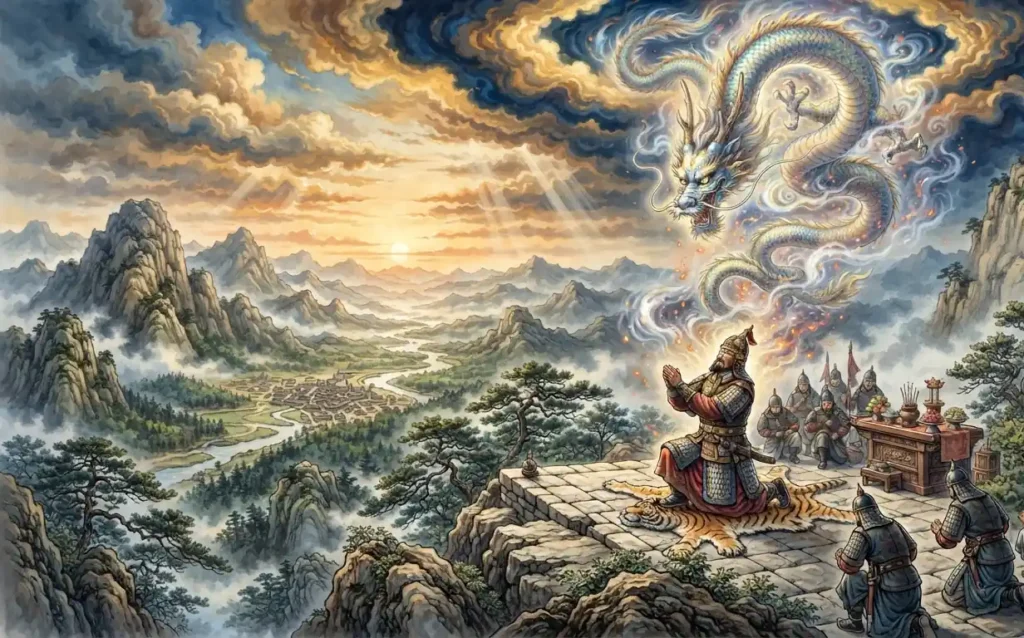 Dragon ancestor appearing before Wang Geon.