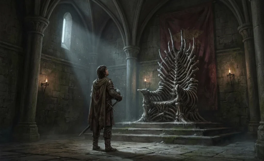 Hero approaching the legendary Dragonbone Chair.