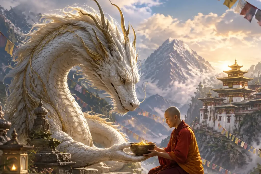 Dragon connected to a monk's spiritual mission.