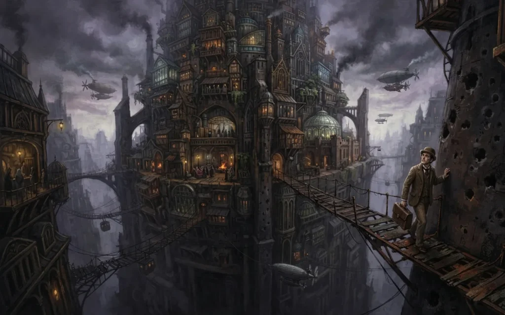 Explorer ascending the legendary Tower of Babel.