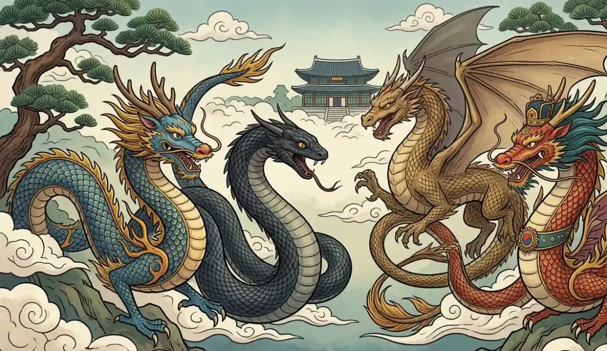 Legendary Korean dragons gathered from different traditions.