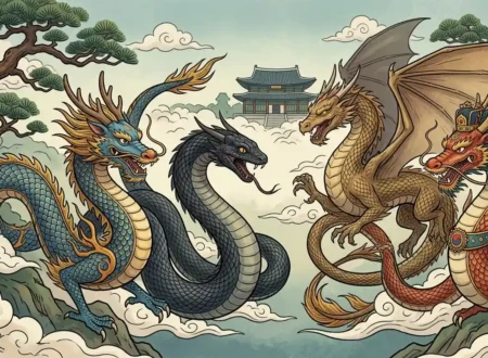 Legendary Korean dragons gathered from different traditions.