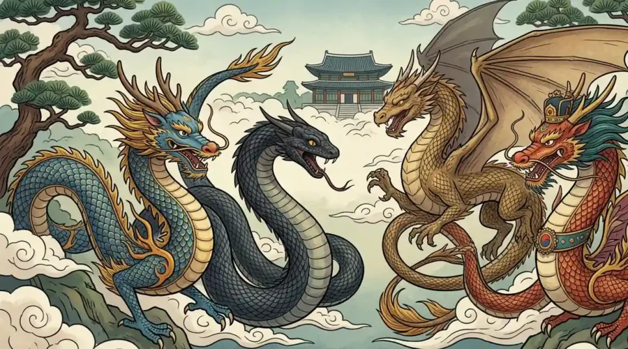 Legendary Korean dragons gathered from different traditions.