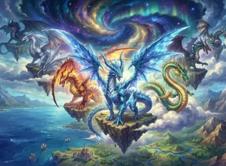Iconic anime dragons assembled in one dramatic scene.