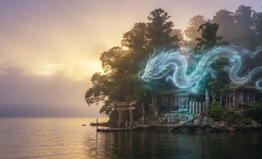 Dragon guarding the sacred waters of Chikubu Island.
