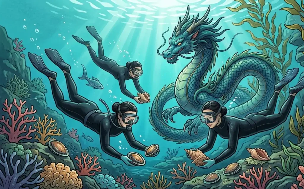 Dragon protecting traditional Korean sea divers.