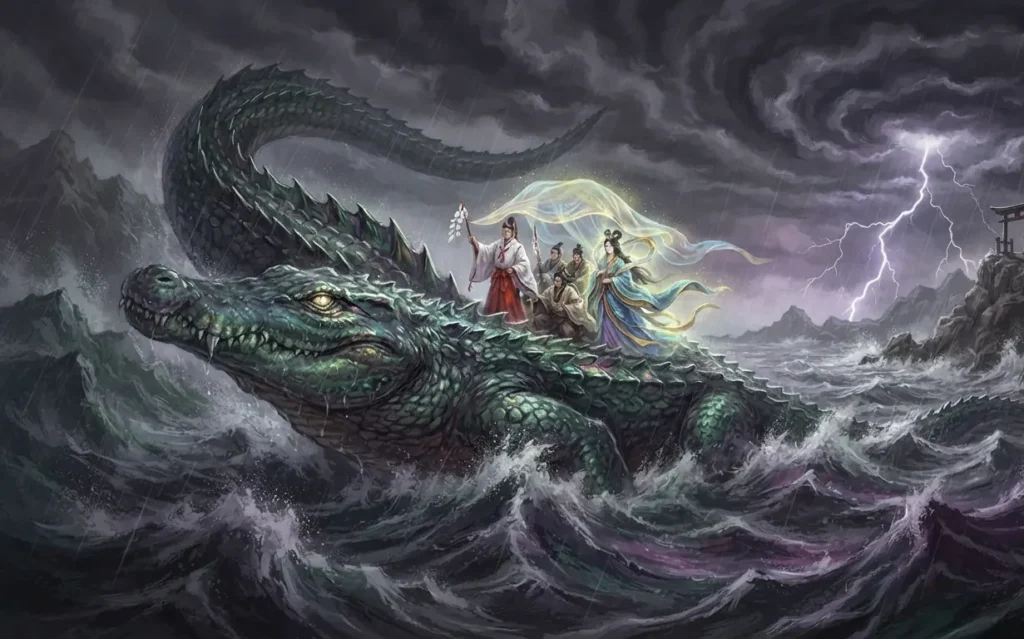 Wani transporting gods across the ocean.