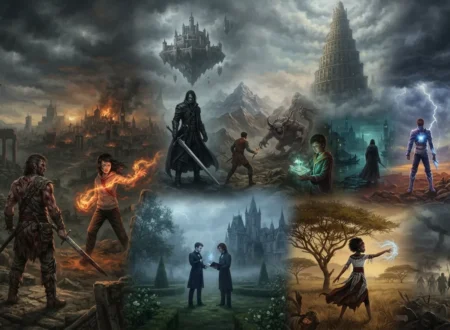 Iconic dark fantasy worlds from the best dark fantasy books brought together in one scene.