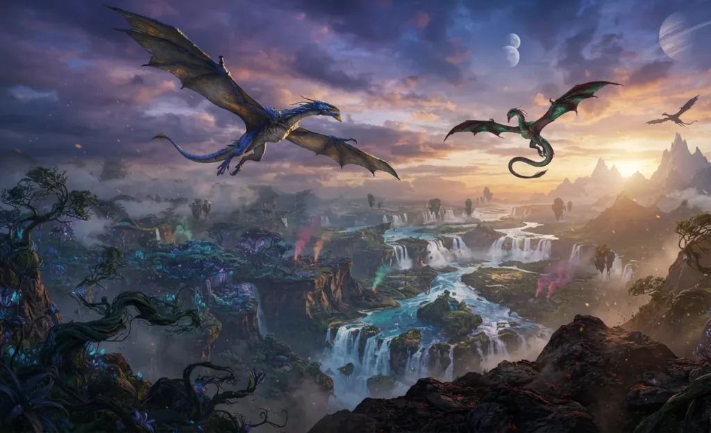 Dragons dominating a remote fantasy world.
