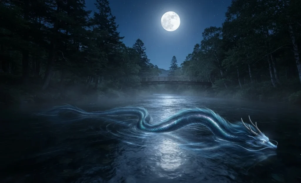 Dragon moving through the waters of the Hidaka River.