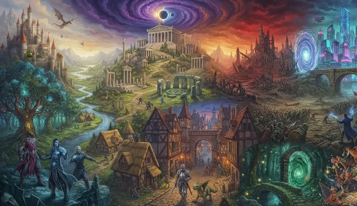 Fantasy worldscapes representing many different fantasy genres.