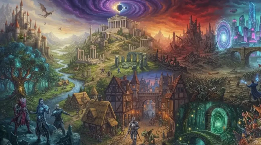 Fantasy worldscapes representing many different fantasy genres.