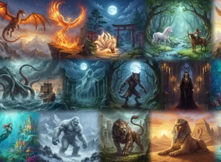 Collection of iconic fantasy creatures from world mythology.
