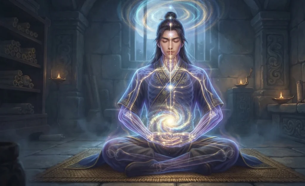 Lower dantian storing spiritual qi inside the body.