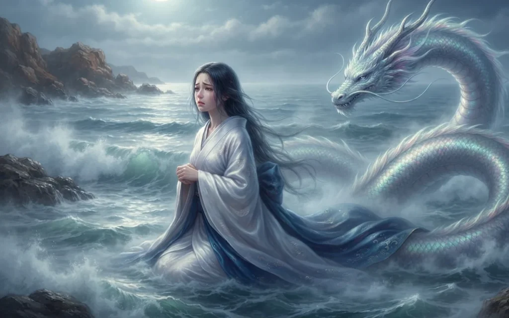 Toyotama-hime leaving the human world for the sea.