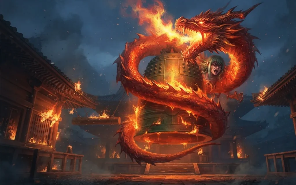 Kiyohime becoming a dragon in a moment of rage.