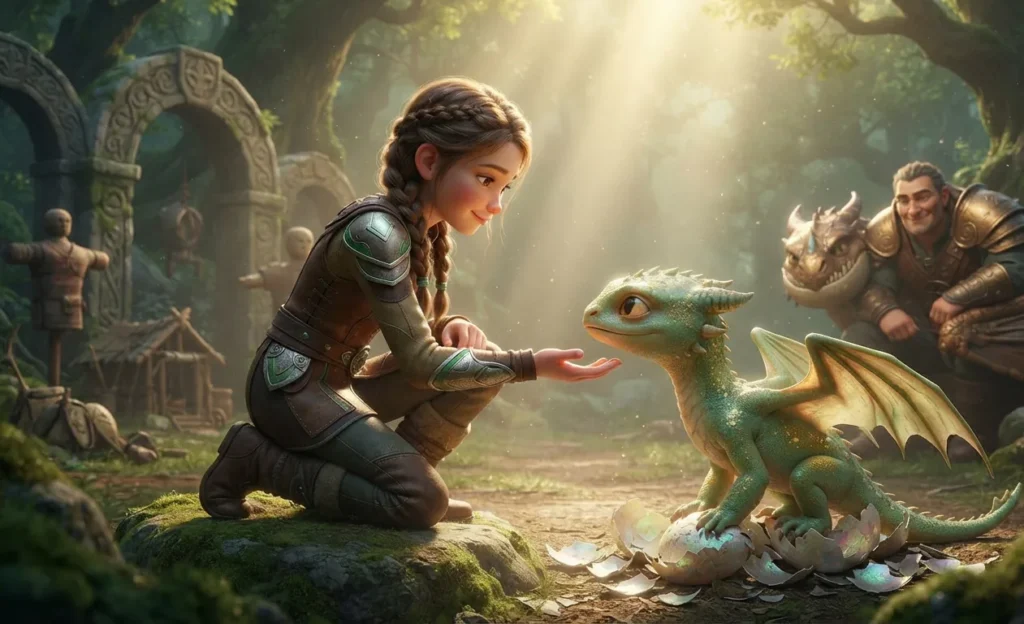 Dragon rider training with a young dragon.