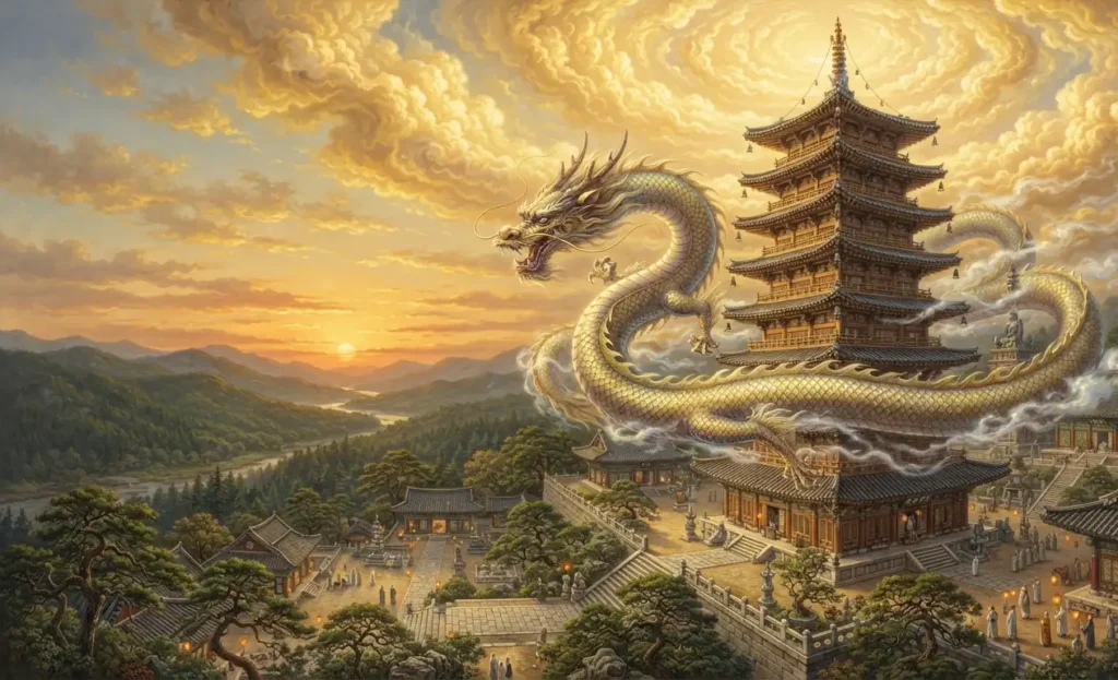 Dragon protecting Hwangnyongsa Temple.