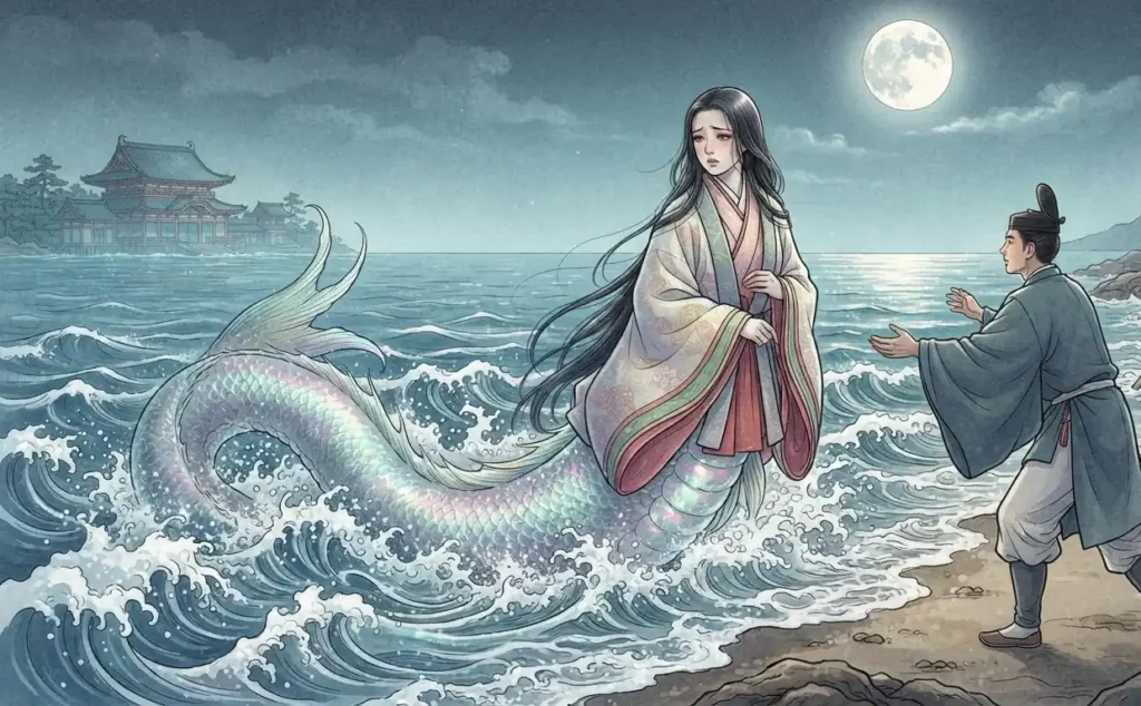 Toyotama-hime returning to the ocean after transformation.