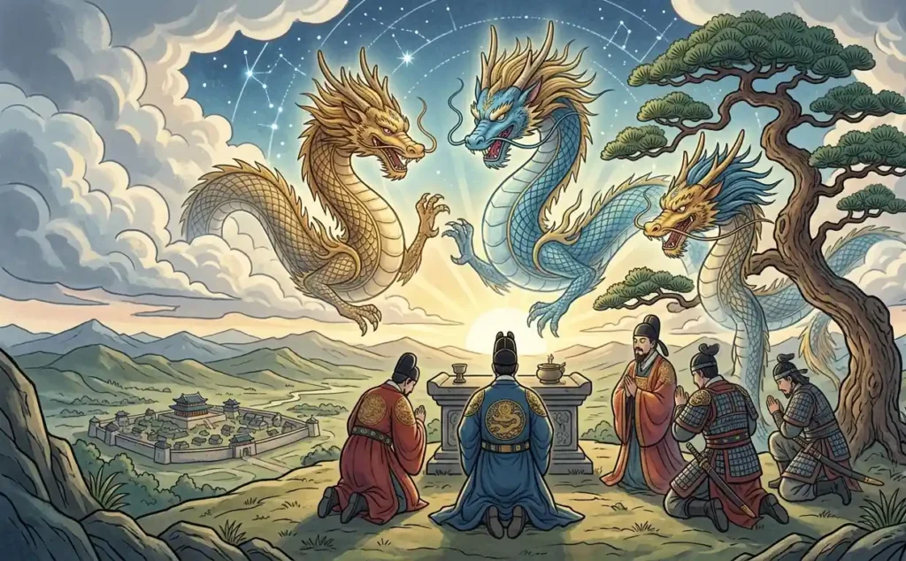 Dragon ancestors connected to Korea's royal origins.