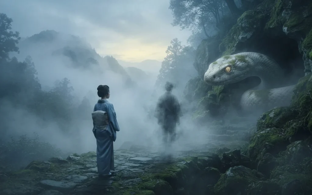 Sacred serpent of Mount Miwa revealing its true nature.