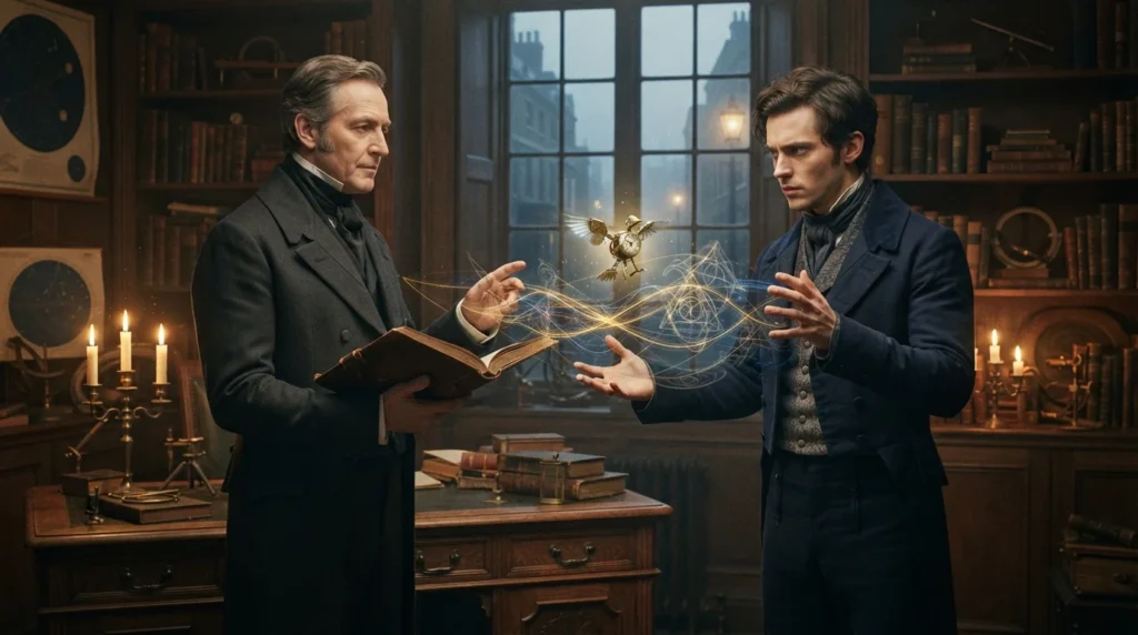 Magicians performing magic in historical England.
