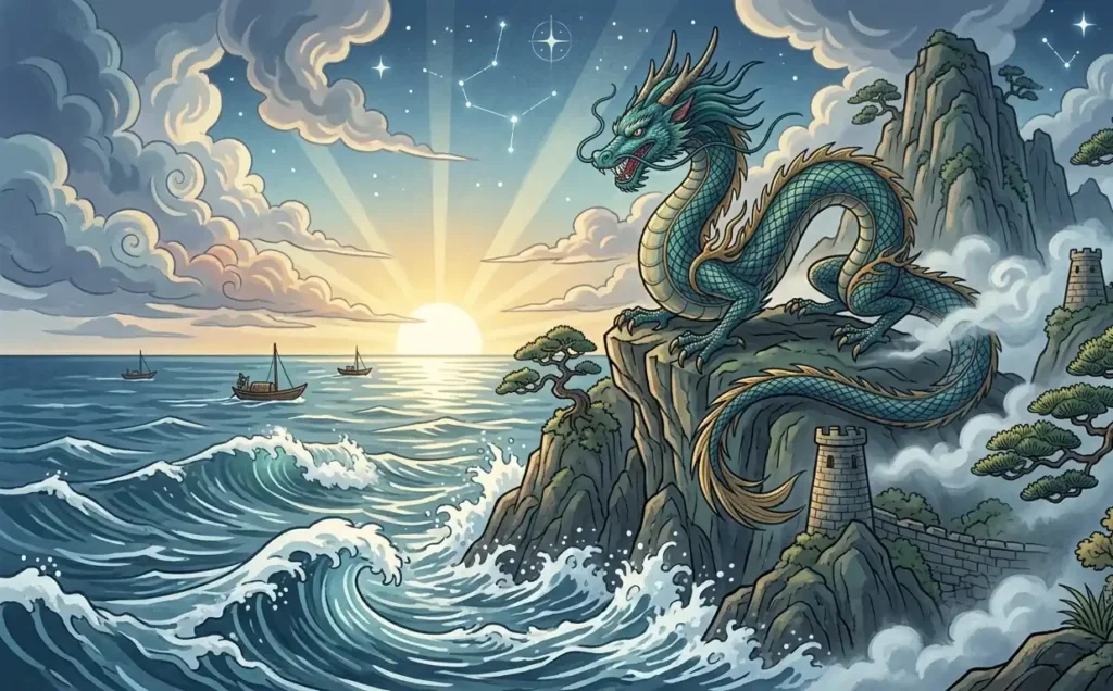 Dragon guarding the East Sea from the shore.